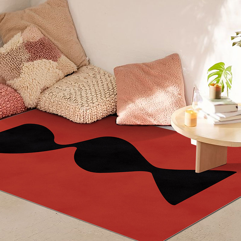 Lisslune | Black and Red Abstract Area Rug Polyester Modern Rug Washable Pet Friendly Carpet for Living Room