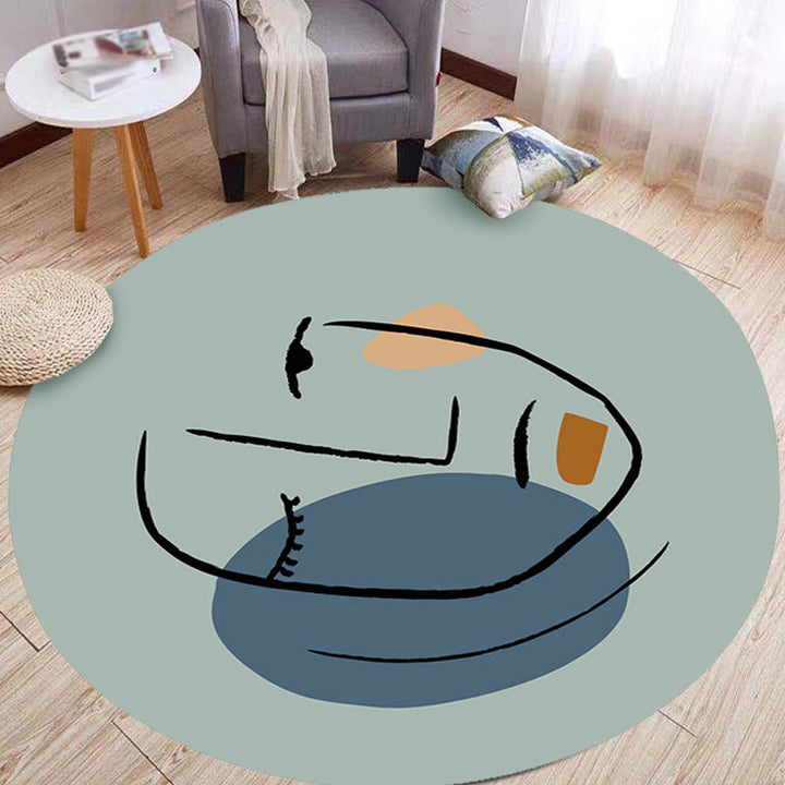 Lisslune | Novelty Living Room Irregular Rug in Blue Abstract Face Print Rug Polyester Pet-Friendly Area Rug