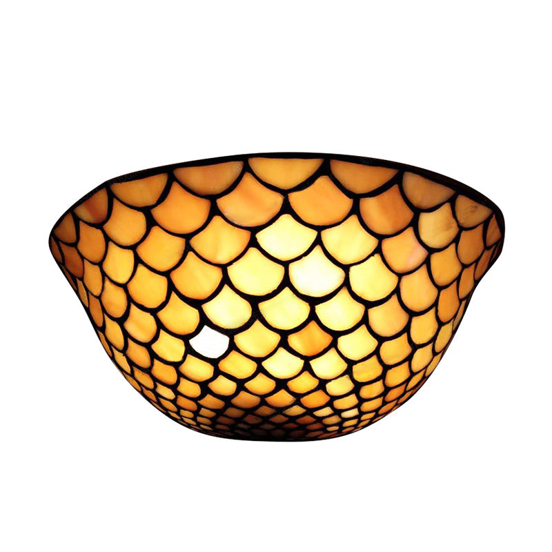 Lisslune | Fish Scale Wall Light Beige Glass 2 Lights Traditional Wall Mount Light for Staircase