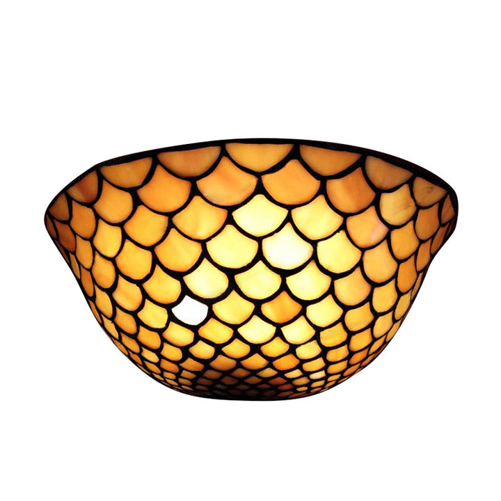 Lisslune | Fish Scale Wall Light Beige Glass 2 Lights Traditional Wall Mount Light for Staircase