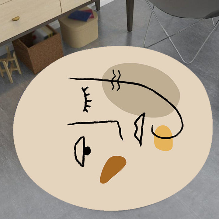 Lisslune | Ivory Irregular Bedroom Rug Novelty Abstract Painting Pattern Area Rug Polyester Stain Resistant Rug