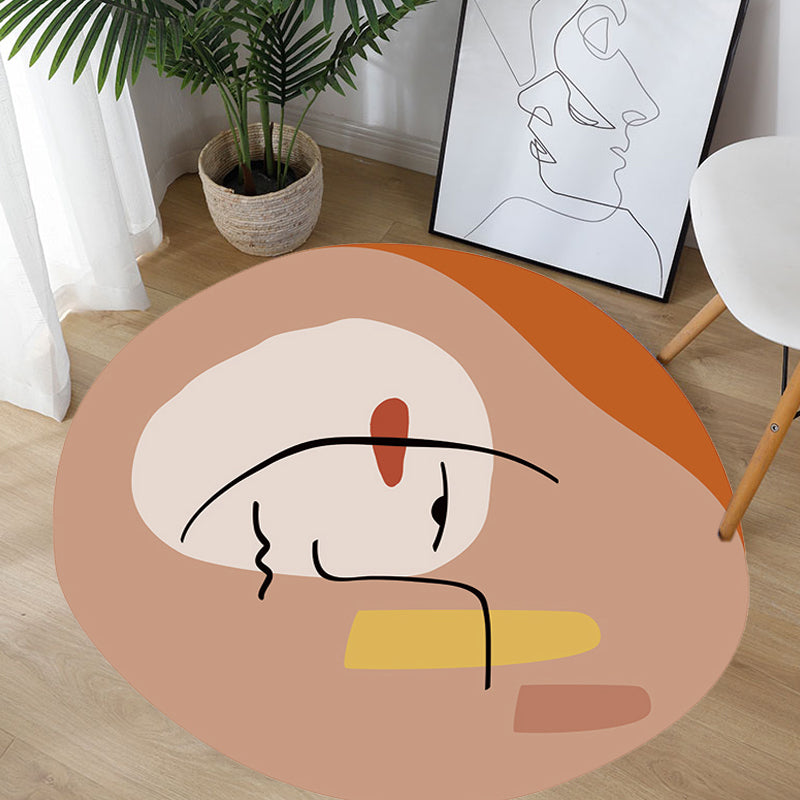 Lisslune | Modern Novelty Irregular Carpet in Brown Abstract Line Figure Pattern Carpet Polyester Non-Slip Carpet for Home Decor
