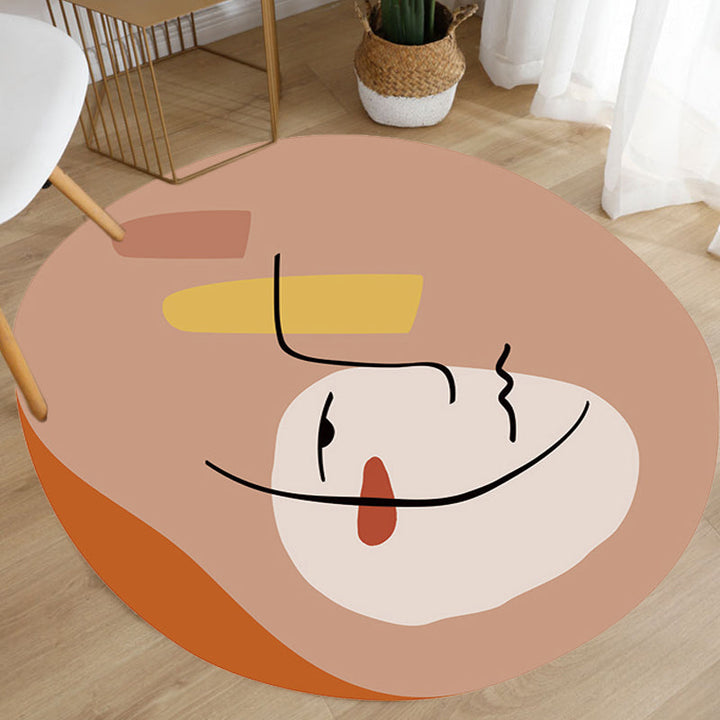 Lisslune | Modern Novelty Irregular Carpet in Brown Abstract Line Figure Pattern Carpet Polyester Non-Slip Carpet for Home Decor