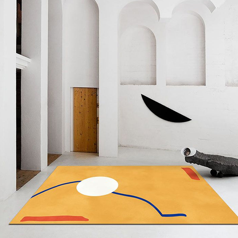 Lisslune | Novelty Abstract Rug Pink and Yellow Polyester Rug Non-Slip Backing Pet-Friendly Rug for the Living Room