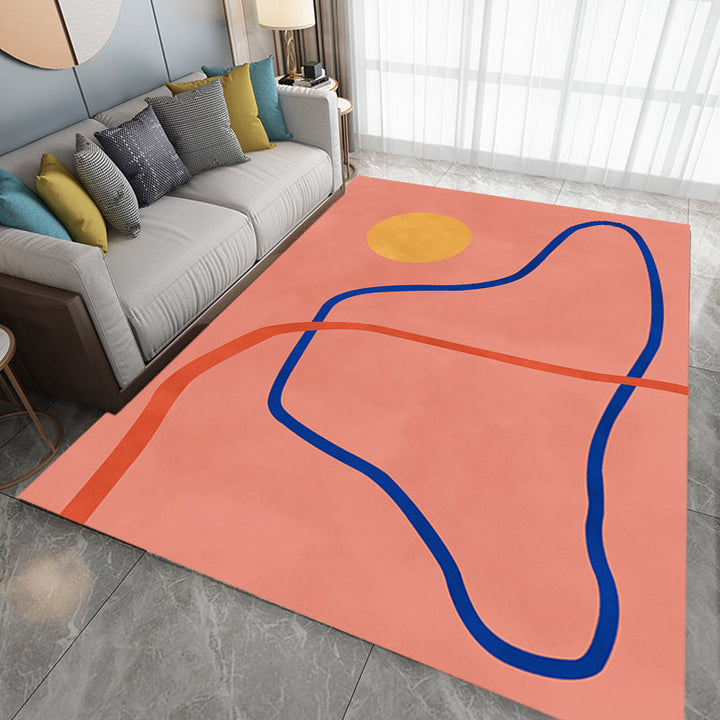 Lisslune | Novelty Abstract Rug Pink and Yellow Polyester Rug Non-Slip Backing Pet-Friendly Rug for the Living Room