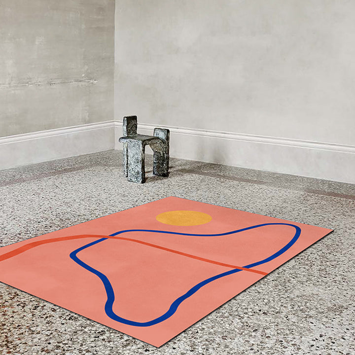 Lisslune | Novelty Abstract Rug Pink and Yellow Polyester Rug Non-Slip Backing Pet-Friendly Rug for the Living Room
