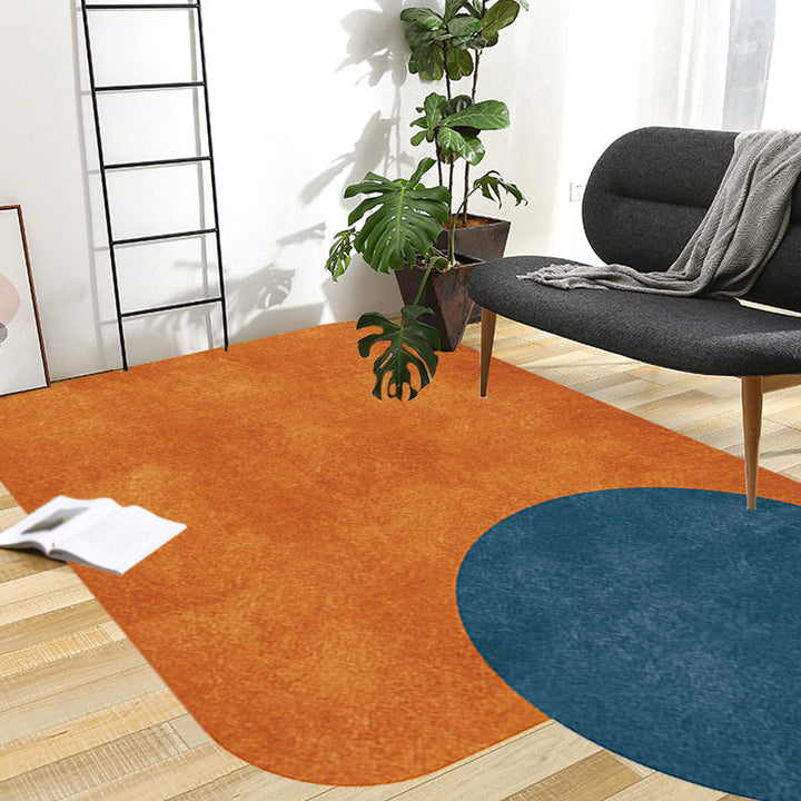 Lisslune | Novelty Living Room Irregular Carpet in Gray and Pink Color Block Circle Rectangle Print Carpet Polyester Non-Slip Carpet