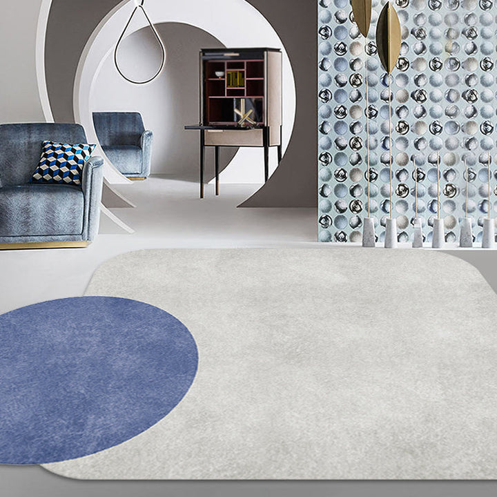 Lisslune | Novelty Living Room Irregular Carpet in Gray and Pink Color Block Circle Rectangle Print Carpet Polyester Non-Slip Carpet