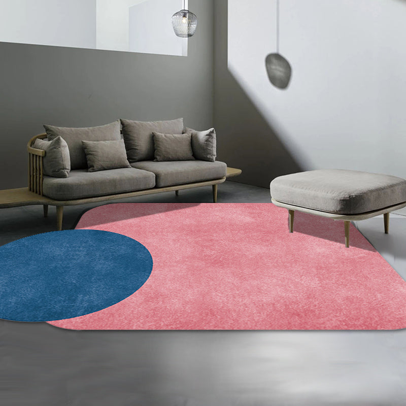 Lisslune | Novelty Living Room Irregular Carpet in Gray and Pink Color Block Circle Rectangle Print Carpet Polyester Non-Slip Carpet