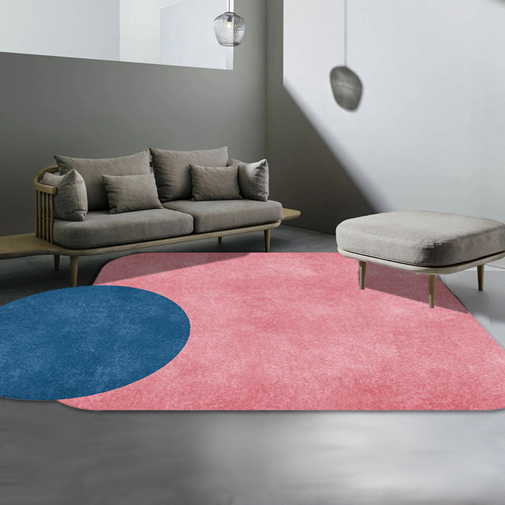 Lisslune | Novelty Living Room Irregular Carpet in Gray and Pink Color Block Circle Rectangle Print Carpet Polyester Non-Slip Carpet