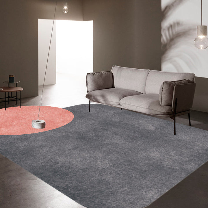 Lisslune | Novelty Living Room Irregular Carpet in Gray and Pink Color Block Circle Rectangle Print Carpet Polyester Non-Slip Carpet