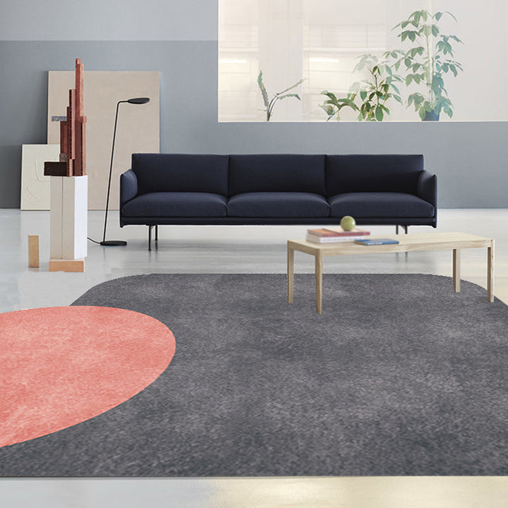 Lisslune | Novelty Living Room Irregular Carpet in Gray and Pink Color Block Circle Rectangle Print Carpet Polyester Non-Slip Carpet