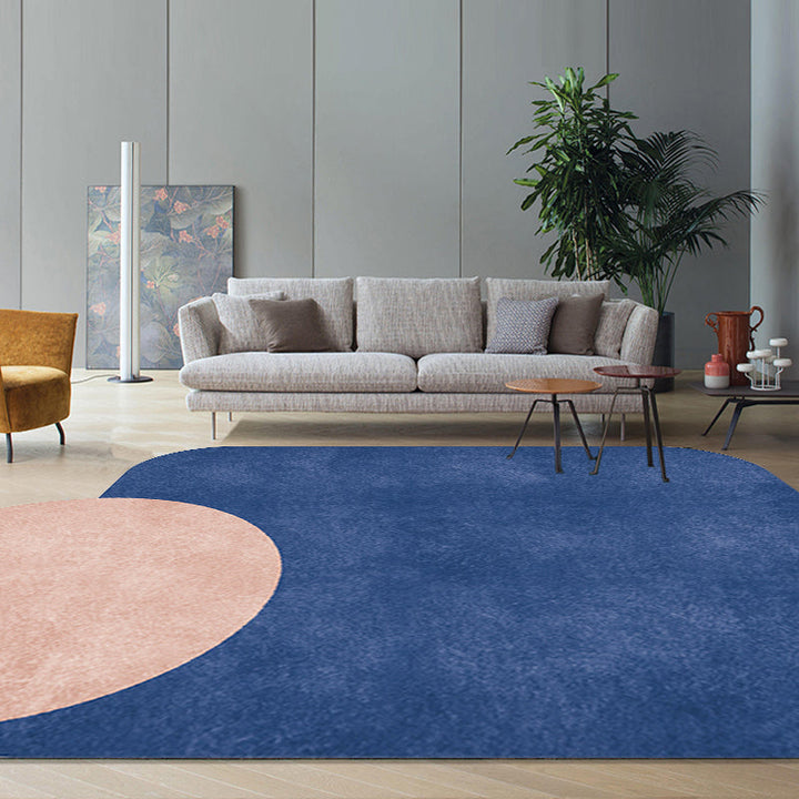Lisslune | Novelty Living Room Irregular Carpet in Gray and Pink Color Block Circle Rectangle Print Carpet Polyester Non-Slip Carpet