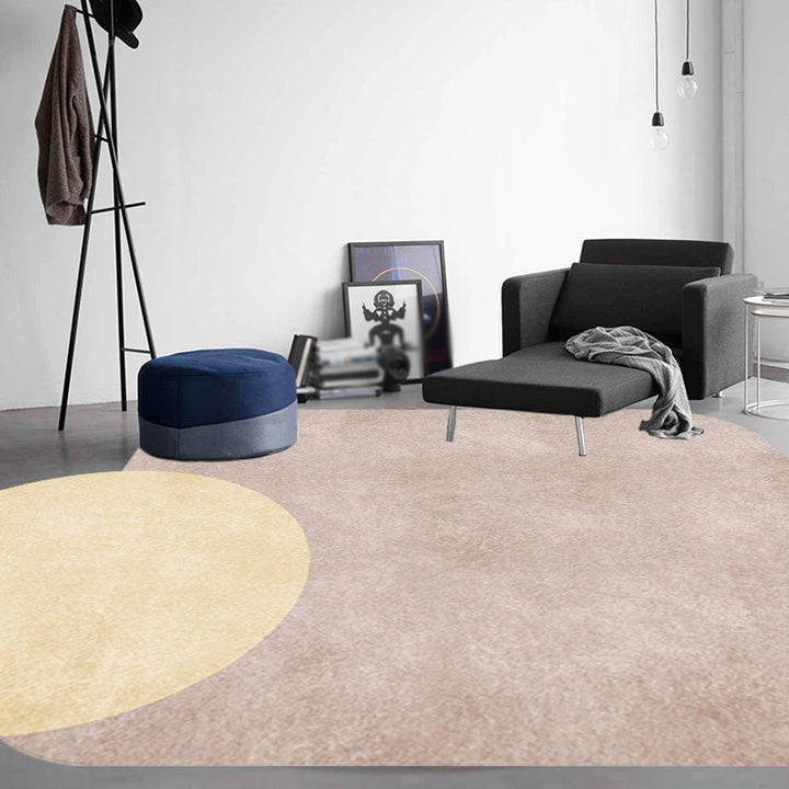 Lisslune | Novelty Living Room Irregular Carpet in Gray and Pink Color Block Circle Rectangle Print Carpet Polyester Non-Slip Carpet