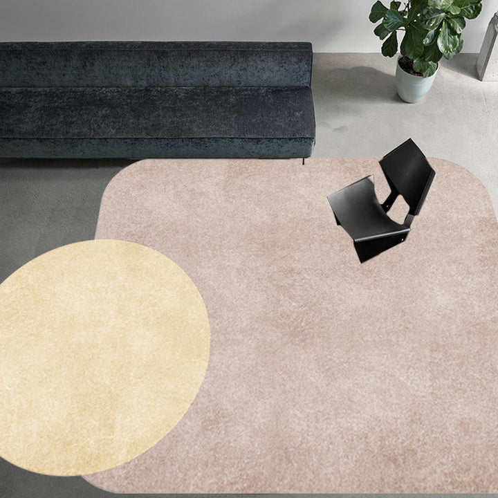 Lisslune | Novelty Living Room Irregular Carpet in Gray and Pink Color Block Circle Rectangle Print Carpet Polyester Non-Slip Carpet