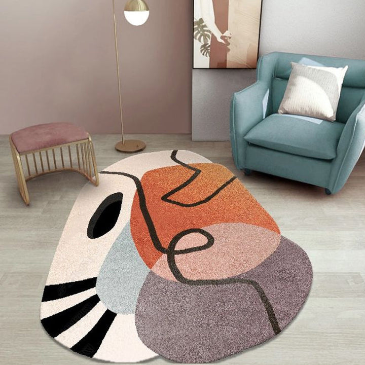 Lisslune | Simple Novelty Irregular Rug in Brown Abstract Pattern Carpet Polyester Machine Washable Area Rug for Home Decor