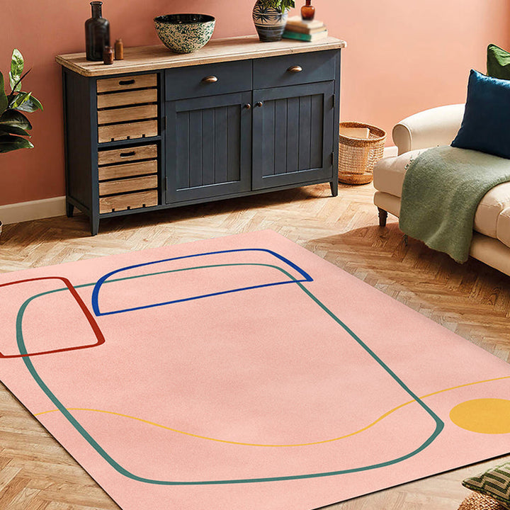 Lisslune | Nordic Modernism Carpet Blue and Yellow Abstract Carpet Pet Friendly Non-slip Rug for Bedroom