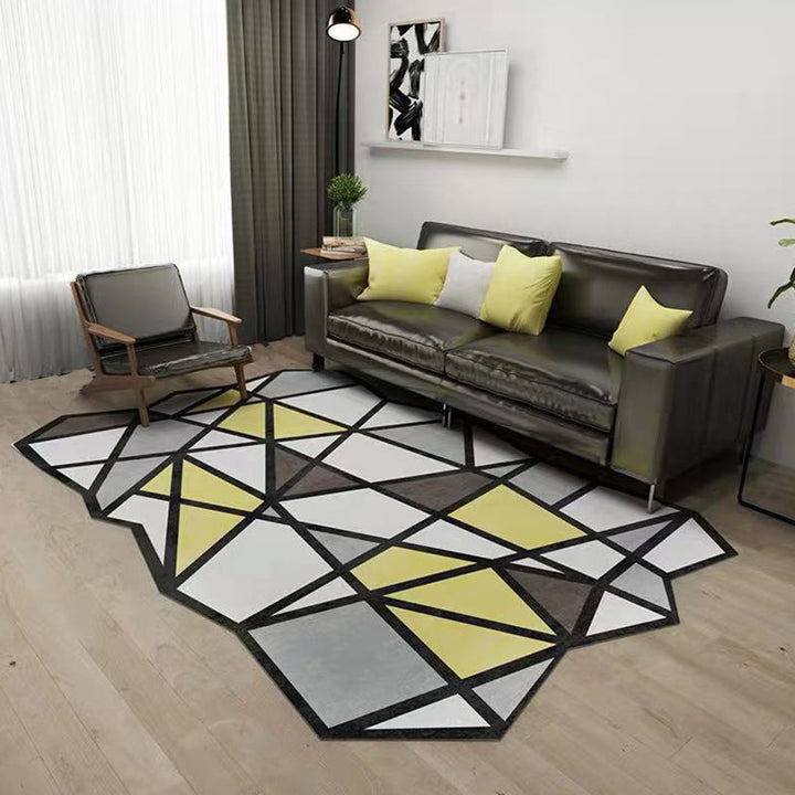 Lisslune | Novelty Living Room Irregular Rug in Black and White Geometric Fan Design Rug Polyester Pet-Friendly Area Rug