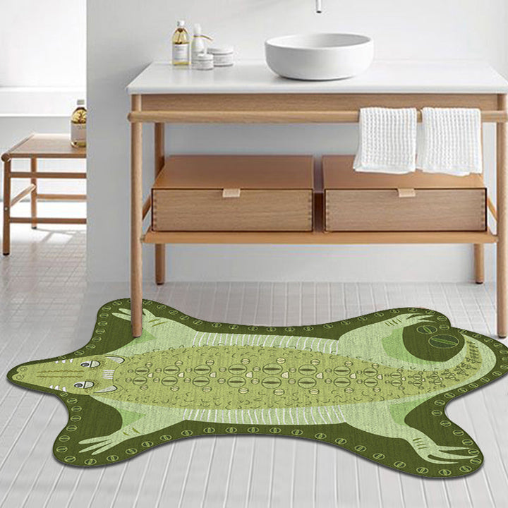 Lisslune | Green Irregular Carpet Nursery Kids Animal Crocodile Pattern Area Rug Polyester Stain Resistant Carpet