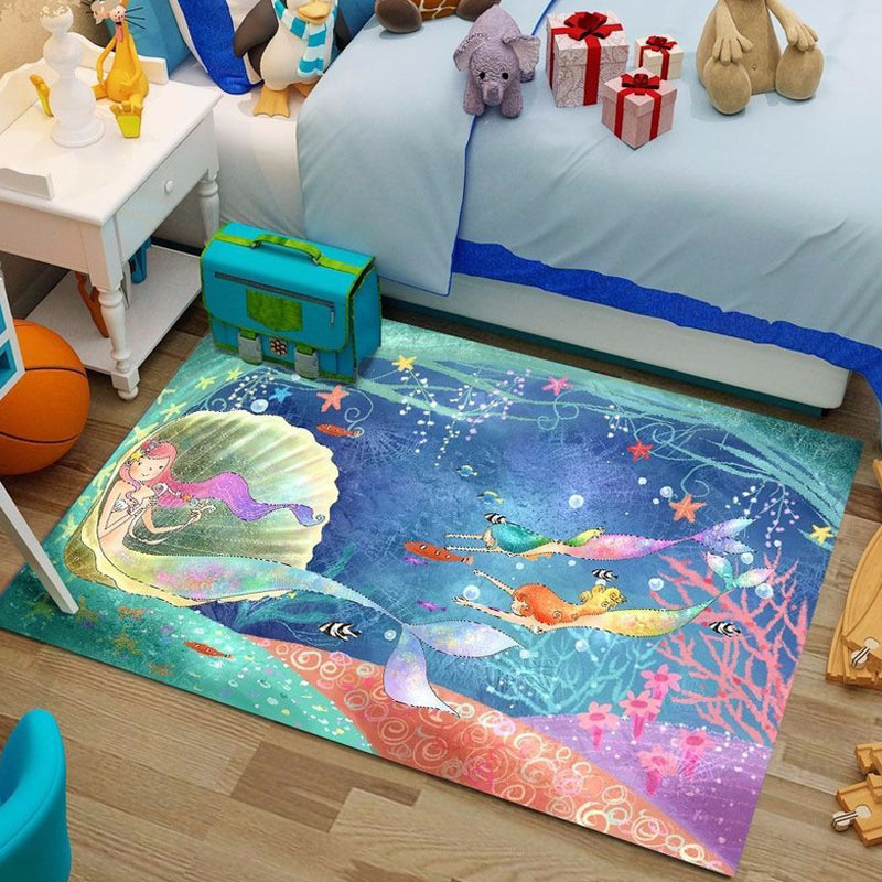 Lisslune | Beautiful Cartoon Character Pattern Rug Pink and Green Kids Rug Polyester Pet Friendly Washable Non-Slip Back Area Rug for the Children's Room