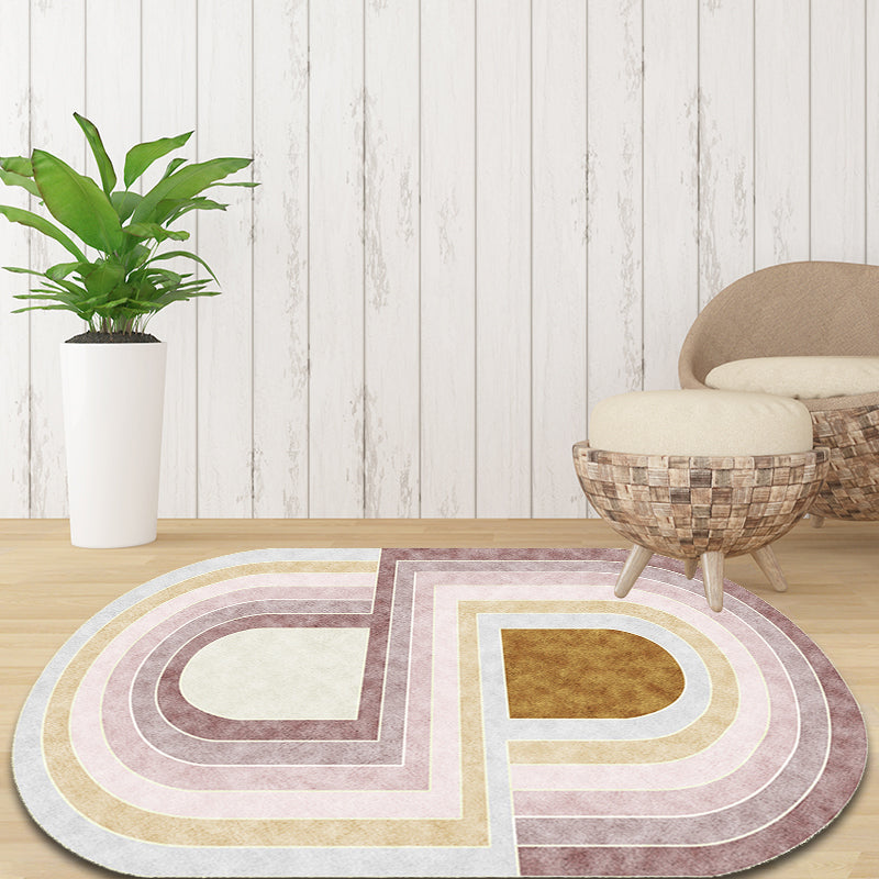 Lisslune | Pink Bedroom Carpet Novelty Color Block Pattern Area Rug Polyester Machine Washable Carpet