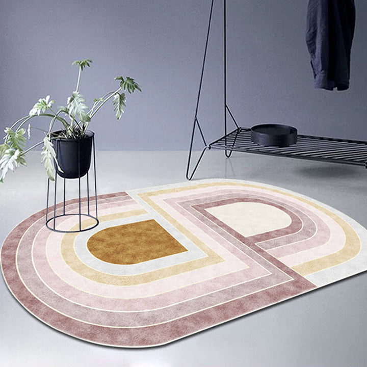 Lisslune | Pink Bedroom Carpet Novelty Color Block Pattern Area Rug Polyester Machine Washable Carpet