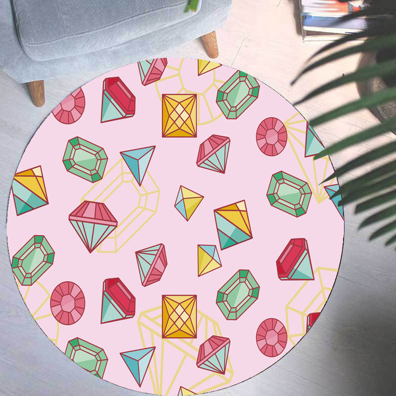 Lisslune | Pink and Purple Children's Carpet Polyester Diamond and Sock Pattern Carpet Pet Friendly Washable Non-Slip Back Rug for Decoration