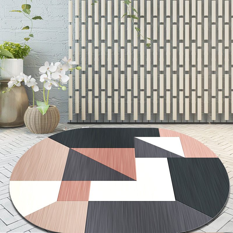 Lisslune | Novelty Living Room Rug in Gray and Pink Color Block Irregular Shape Printed Rug Polyester Non-Slip Back Rug