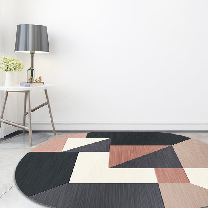 Lisslune | Novelty Living Room Rug in Gray and Pink Color Block Irregular Shape Printed Rug Polyester Non-Slip Back Rug