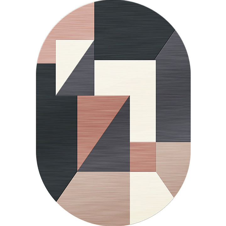 Lisslune | Novelty Living Room Rug in Gray and Pink Color Block Irregular Shape Printed Rug Polyester Non-Slip Back Rug