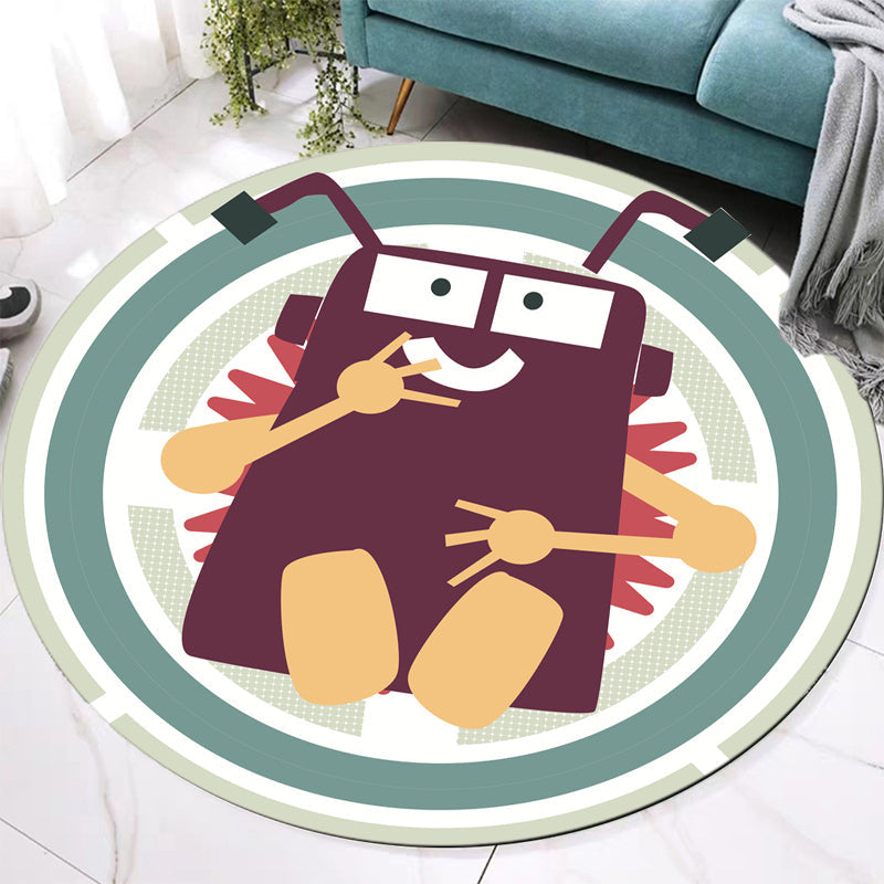Lisslune | Stylish rug with cartoon character pattern Green children's rug Polyester washable pet-friendly non-slip rug for the children's room
