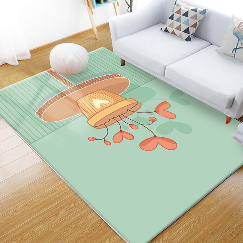 Lisslune | Unusual heart pattern rug green children's rug polyester pet friendly washable non-slip back rug for the children's room