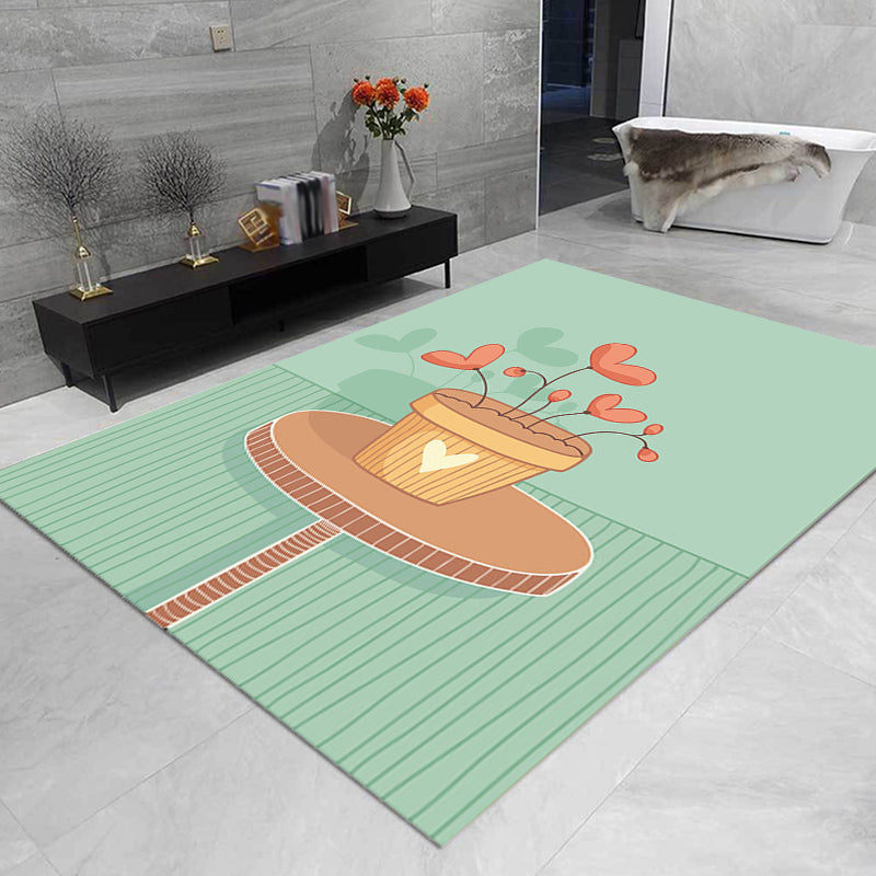 Lisslune | Unusual heart pattern rug green children's rug polyester pet friendly washable non-slip back rug for the children's room