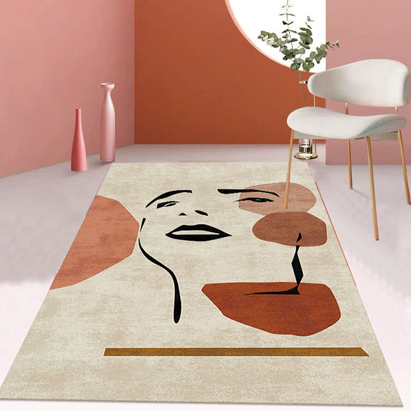 Lisslune | Contemporary Figure Pattern Carpet Multicolor Polyester Carpet Washable Pet Friendly Area Rug for Bedroom