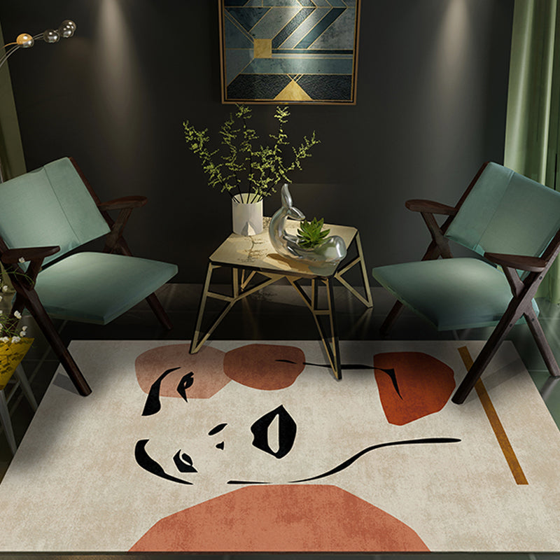 Lisslune | Contemporary Figure Pattern Carpet Multicolor Polyester Carpet Washable Pet Friendly Area Rug for Bedroom