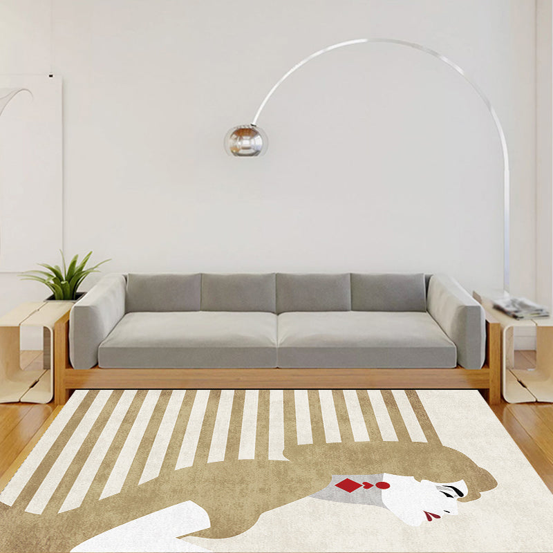 Lisslune | Contemporary Figure Pattern Carpet Multicolor Polyester Carpet Washable Pet Friendly Area Rug for Bedroom