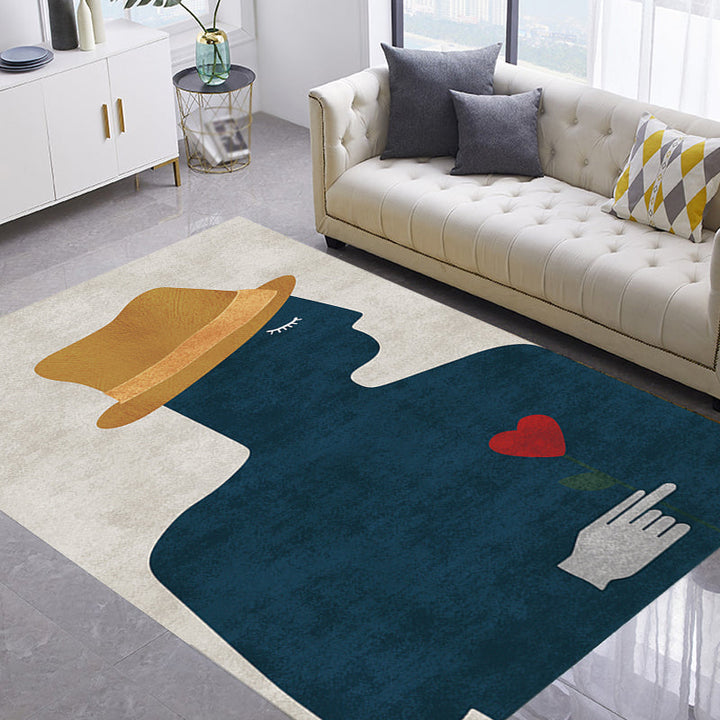 Lisslune | Contemporary Figure Pattern Carpet Multicolor Polyester Carpet Washable Pet Friendly Area Rug for Bedroom