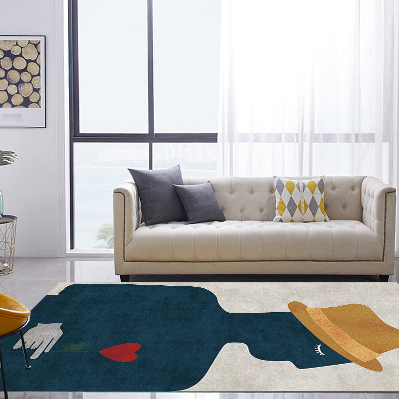Lisslune | Contemporary Figure Pattern Carpet Multicolor Polyester Carpet Washable Pet Friendly Area Rug for Bedroom