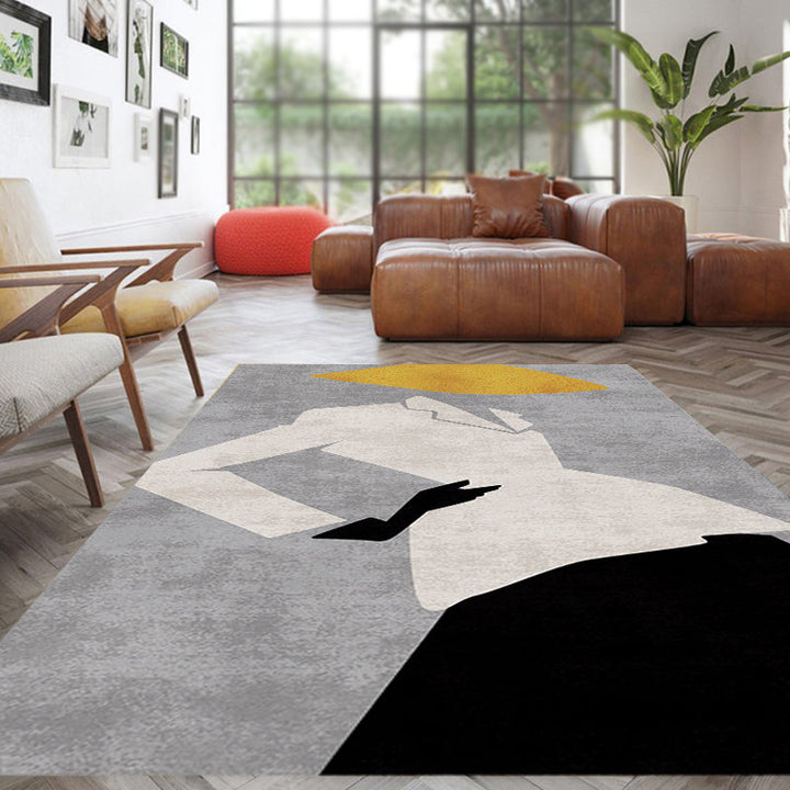 Lisslune | Contemporary Figure Pattern Carpet Multicolor Polyester Carpet Washable Pet Friendly Area Rug for Bedroom