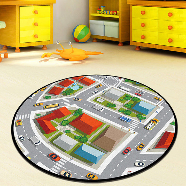 Lisslune | Gray and Green Kids Rug Polyester Road Pattern Rug Pet Friendly Washable Non-Slip Backing Carpet for Decoration