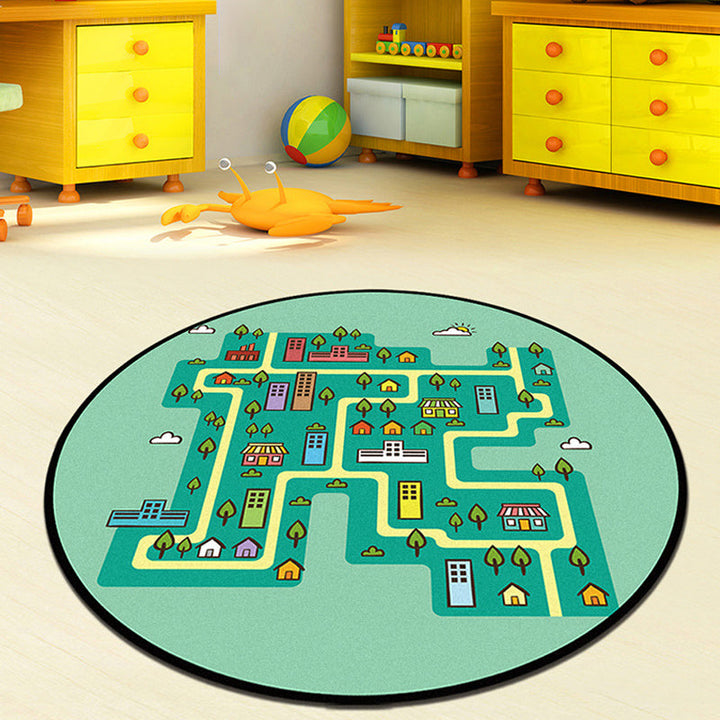 Lisslune | Gray and Green Kids Rug Polyester Road Pattern Rug Pet Friendly Washable Non-Slip Backing Carpet for Decoration