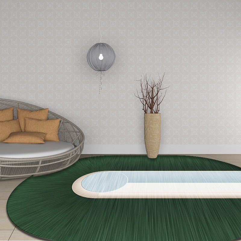 Lisslune | Green Bedroom Carpet New Arrival Color Block Pattern Carpet Polyester Pet-Friendly Washable Carpet