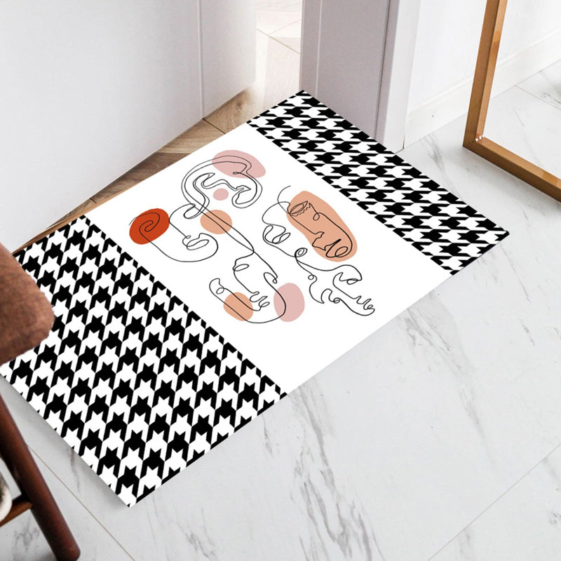 Lisslune | Pink Houndstooth Pattern Carpet Polyester Modernist Carpet Pet-Friendly Non-Slip Back Carpet for Living Room