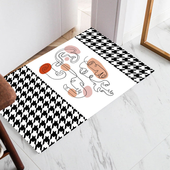 Lisslune | Pink Houndstooth Pattern Carpet Polyester Modernist Carpet Pet-Friendly Non-Slip Back Carpet for Living Room