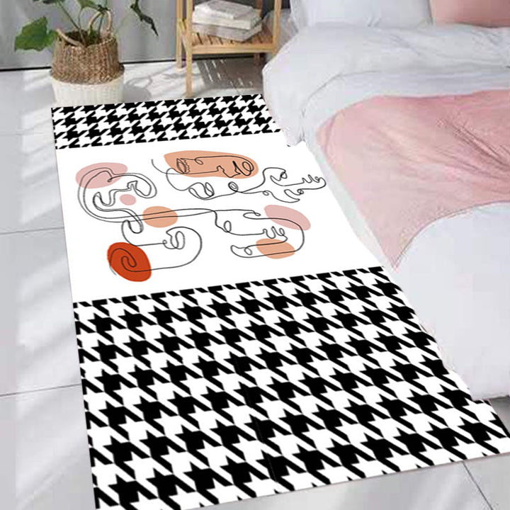 Lisslune | Pink Houndstooth Pattern Carpet Polyester Modernist Carpet Pet-Friendly Non-Slip Back Carpet for Living Room