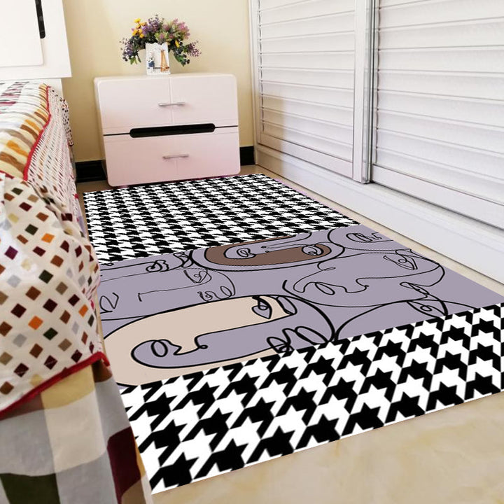 Lisslune | Pink Houndstooth Pattern Carpet Polyester Modernist Carpet Pet-Friendly Non-Slip Back Carpet for Living Room