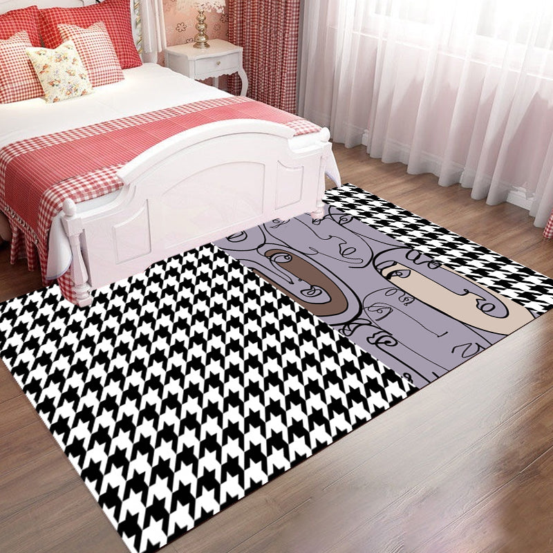 Lisslune | Pink Houndstooth Pattern Carpet Polyester Modernist Carpet Pet-Friendly Non-Slip Back Carpet for Living Room