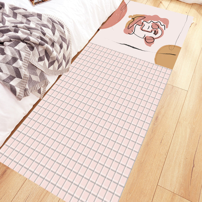 Lisslune | Pink Houndstooth Pattern Carpet Polyester Modernist Carpet Pet-Friendly Non-Slip Back Carpet for Living Room