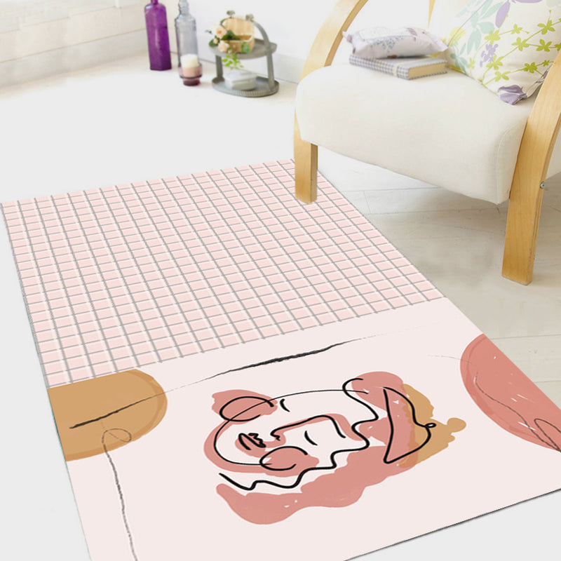 Lisslune | Pink Houndstooth Pattern Carpet Polyester Modernist Carpet Pet-Friendly Non-Slip Back Carpet for Living Room
