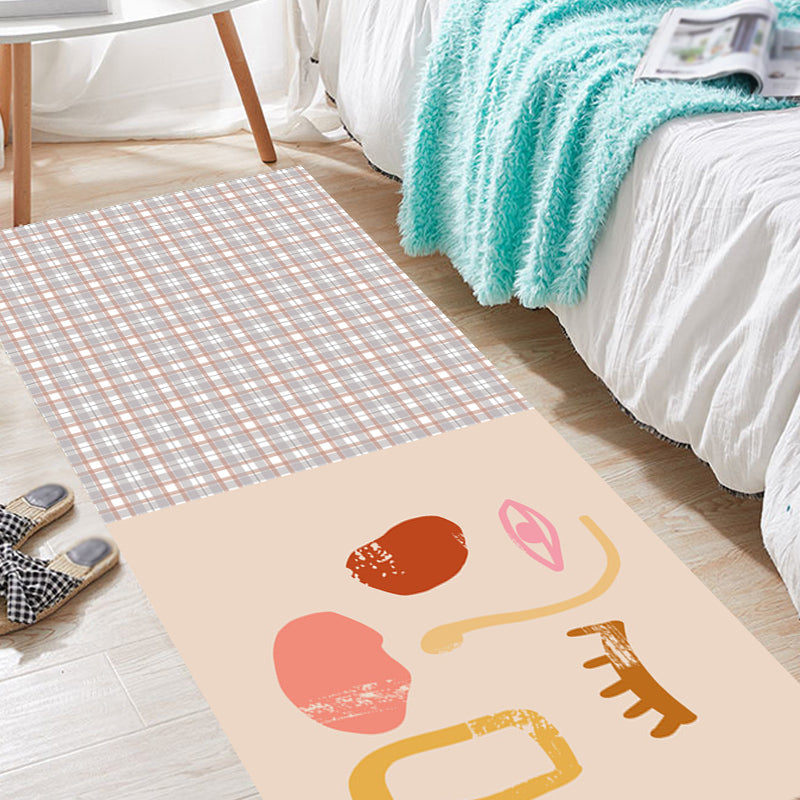 Lisslune | Pink Houndstooth Pattern Carpet Polyester Modernist Carpet Pet-Friendly Non-Slip Back Carpet for Living Room